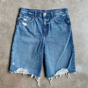 Express “90s Bermuda” Distressed Denim Shorts.